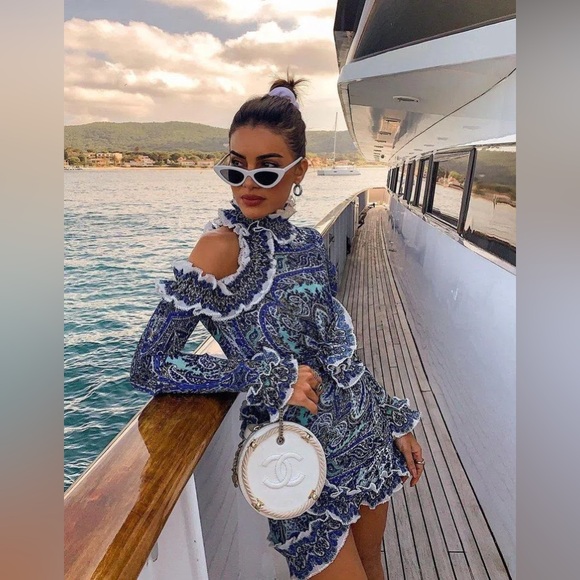 Zimmermann Dresses & Skirts - ZIMMERMANN MONCUR RUFFLE NECK MINI DRESS IN AQUA PAISLEY